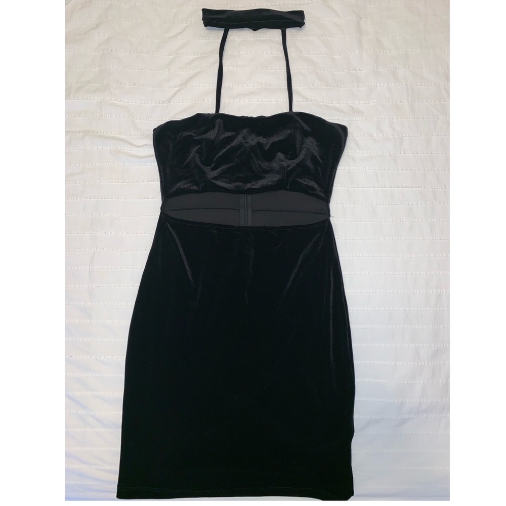Black velvet choker cutout mini dress